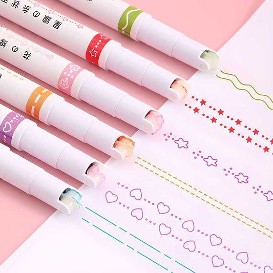 Curve Highlighter Roller Pens Set – 6 Colorful Pattern Markers for Journaling & Crafting