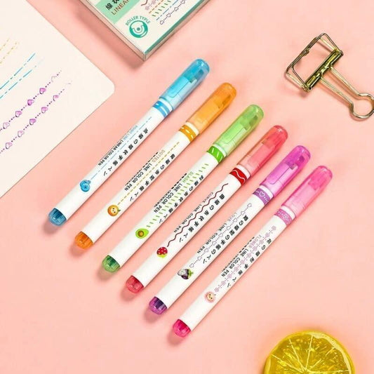 Curve Highlighter Roller Pens Set – 6 Colorful Pattern Markers for Journaling & Crafting