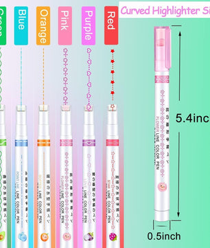 Curve Highlighter Roller Pens Set – 6 Colorful Pattern Markers for Journaling & Crafting