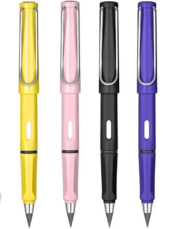 Everlasting Inkless Pencils – Portable Reusable Metal Writing Pens with Replaceable Nib (Pack of 4)